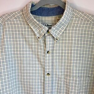 L.L. Bean Plaid Button Down Shirt Mens XL Tall Blue Green Cotton Long Sleeve VTG